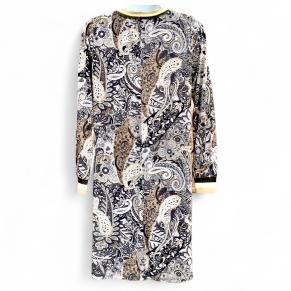 Prelude Paisley Pattern Metallic Speckled Stripe Knit Crew Neck Cuff Shift Dress - Picture 4 of 9